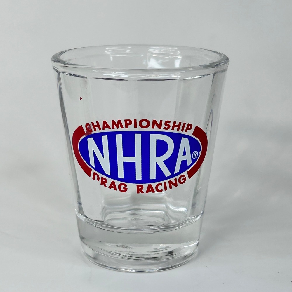 Vintage NHRA Championship Drag Racing Shot Glass Ribbed 'Federal Glass' Style